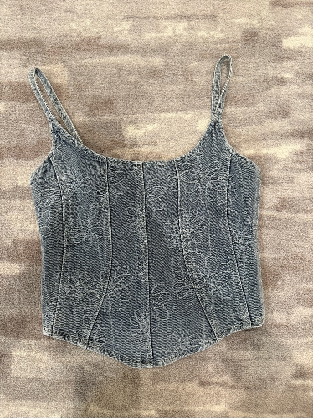 NWT XS Denim Floral Embroidered Corset